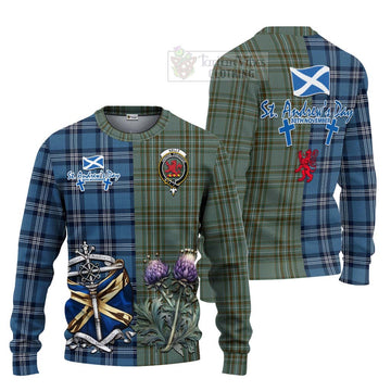 Tartan Vibes Clothing Kelly Tartan Knitted Sweater Happy St. Andrew's Day Half Tartan Style