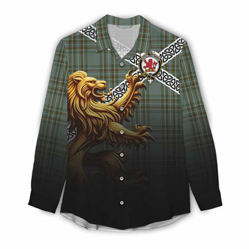 Tartan Vibes Clothing Kelly Crest Tartan Women's Casual Shirt with Golden Lion Emblem Celtic Style