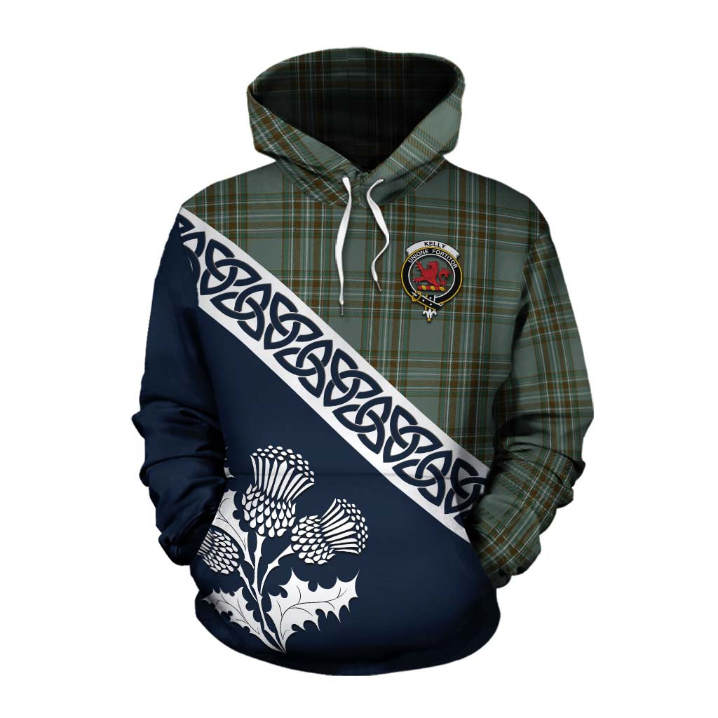 Tartan Vibes Clothing Kelly Tartan Cotton Hoodie Featuring Thistle and Scotland Map