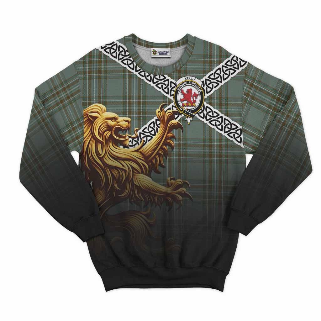 Tartan Vibes Clothing Kelly Crest Tartan Sweatshirt with Golden Lion Emblem Celtic Style