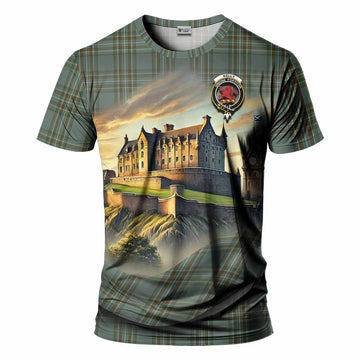 Tartan Vibes Clothing Kelly Tartan Family Crest T-Shirt with Scottish Ancient Castle Stype