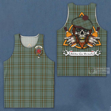 Tartan Vibes Clothing Kelly Tartan Men's Tank Top with Family Crest and Bearded Skull Holding Bottles of Whiskey