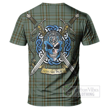 Tartan Vibes Clothing Kelly Tartan T-Shirt with Family Crest Celtic Skull Style