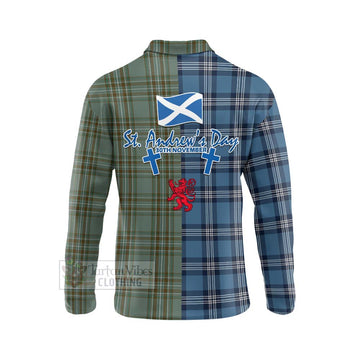 Tartan Vibes Clothing Kelly Tartan Long Sleeve Polo Shirt Happy St. Andrew's Day Half Tartan Style