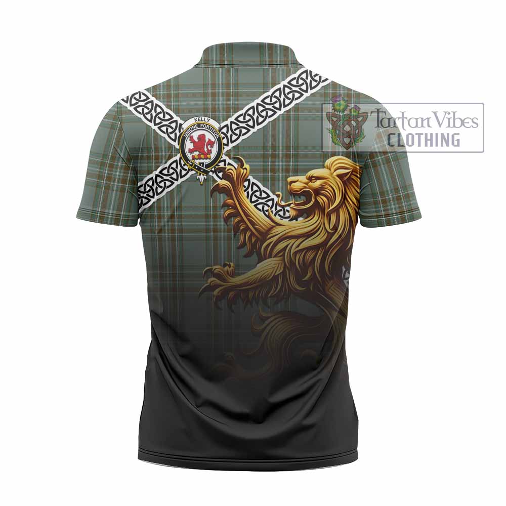 Tartan Vibes Clothing Kelly Crest Tartan Zipper Polo Shirt with Golden Lion Emblem Celtic Style