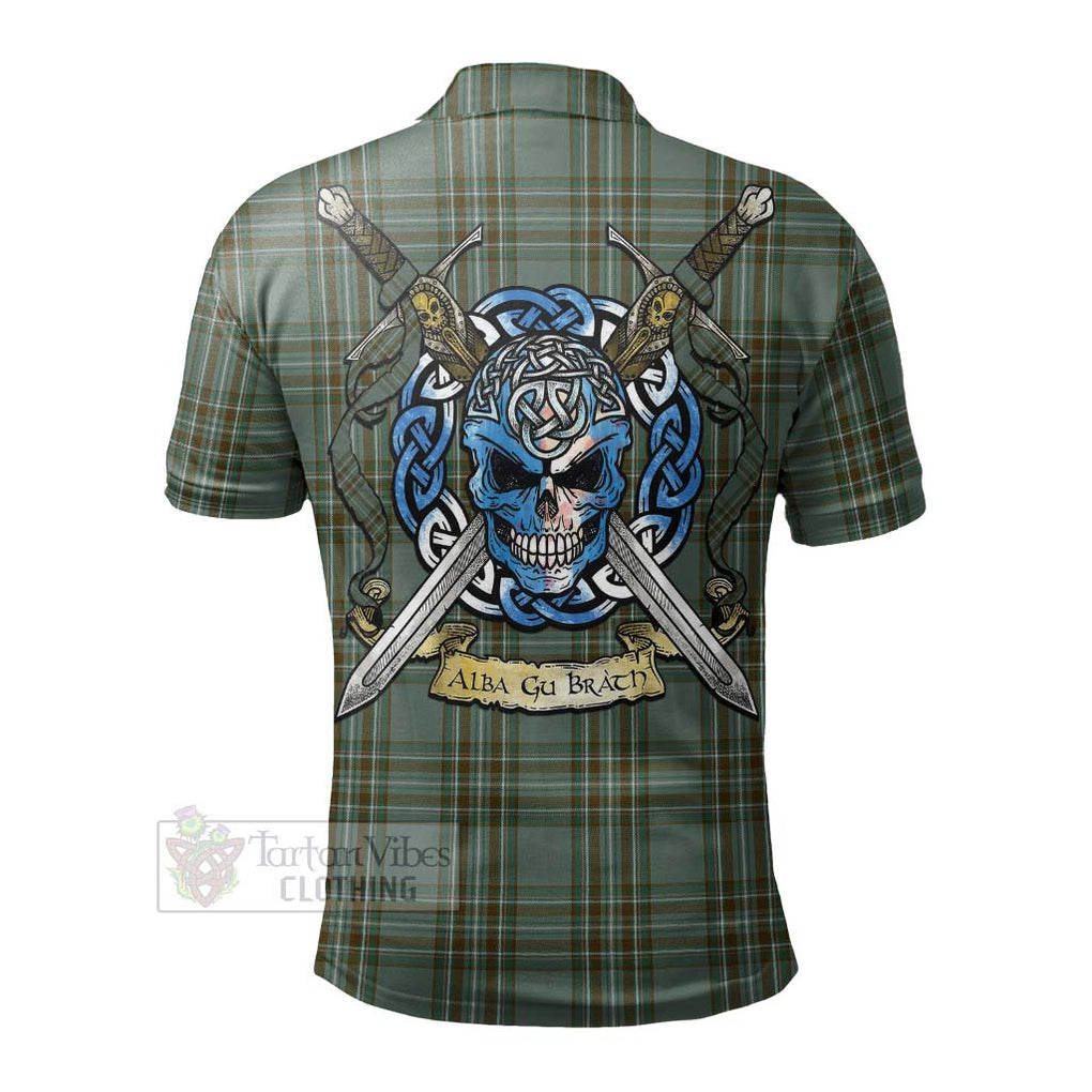 Tartan Vibes Clothing Kelly Tartan Polo Shirt with Family Crest Celtic Skull Style