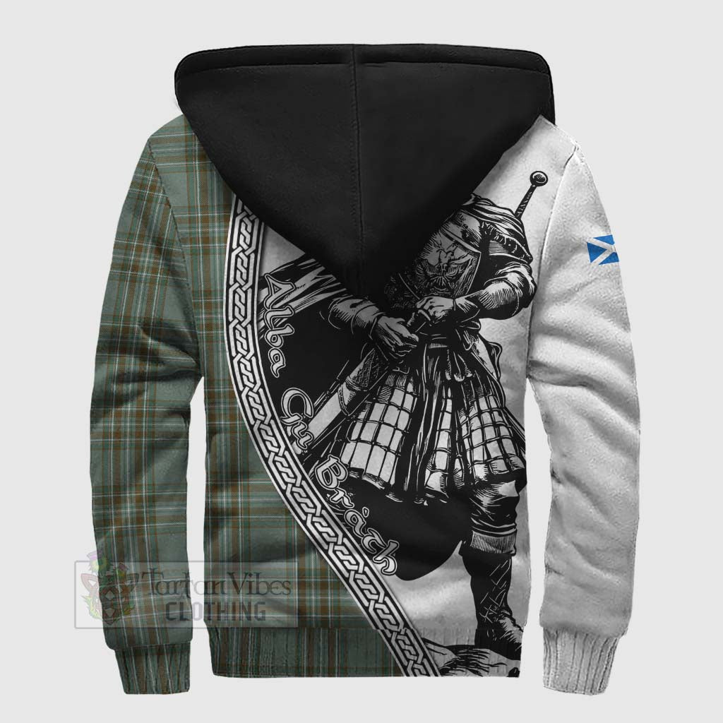 Tartan Vibes Clothing Kelly Tartan Clan Crest Sherpa Hoodie with Highlander Warrior Celtic Style