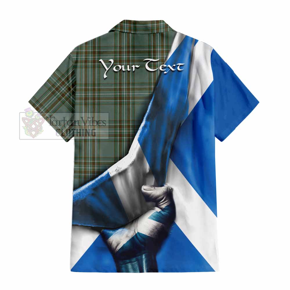 Tartan Vibes Clothing Kelly Tartan Short Sleeve Button Shirt with Family Crest Scotland Patriotic Style
