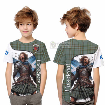Tartan Vibes Clothing Kelly Crest Tartan Kid T-Shirt Inspired by the Freedom of Scottish Warrior