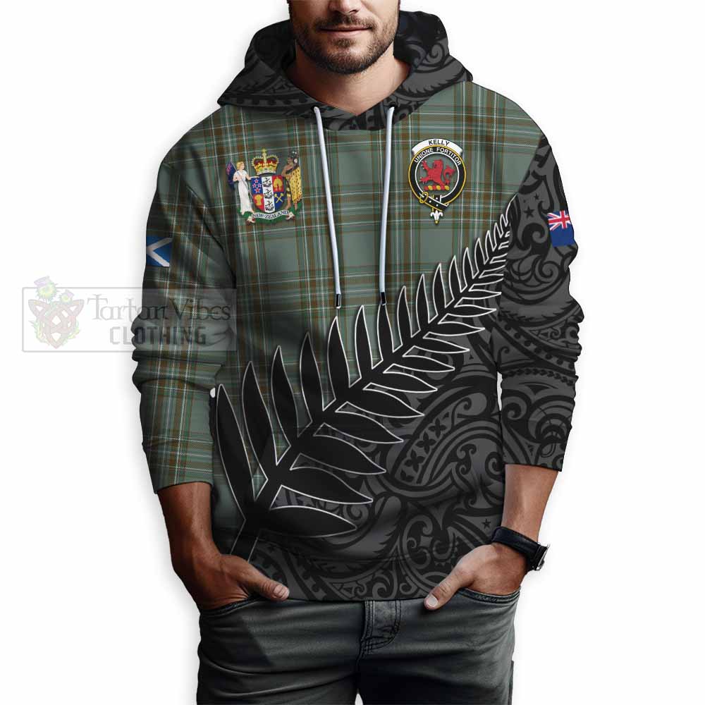 Tartan Vibes Clothing Kelly Crest Tartan Hoodie with New Zealand Silver Fern Half Style