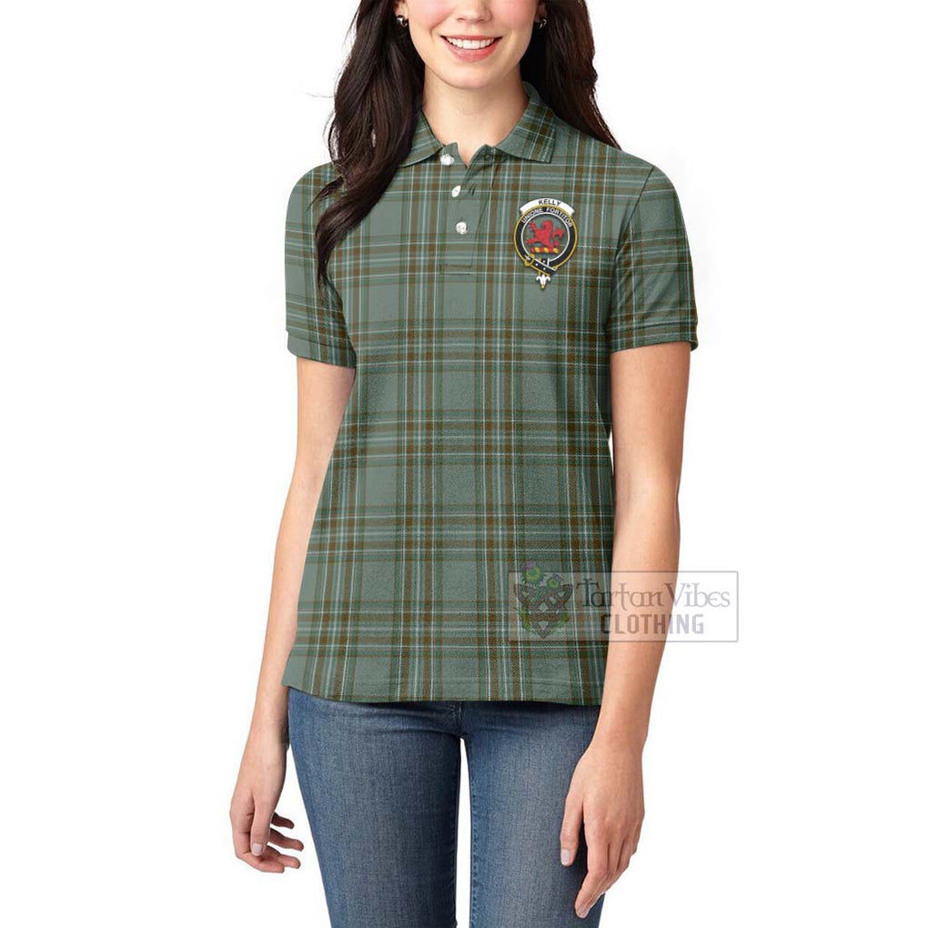Tartan Vibes Clothing Kelly Tartan Women's Polo Shirt with Family Crest Celtic Skull Style