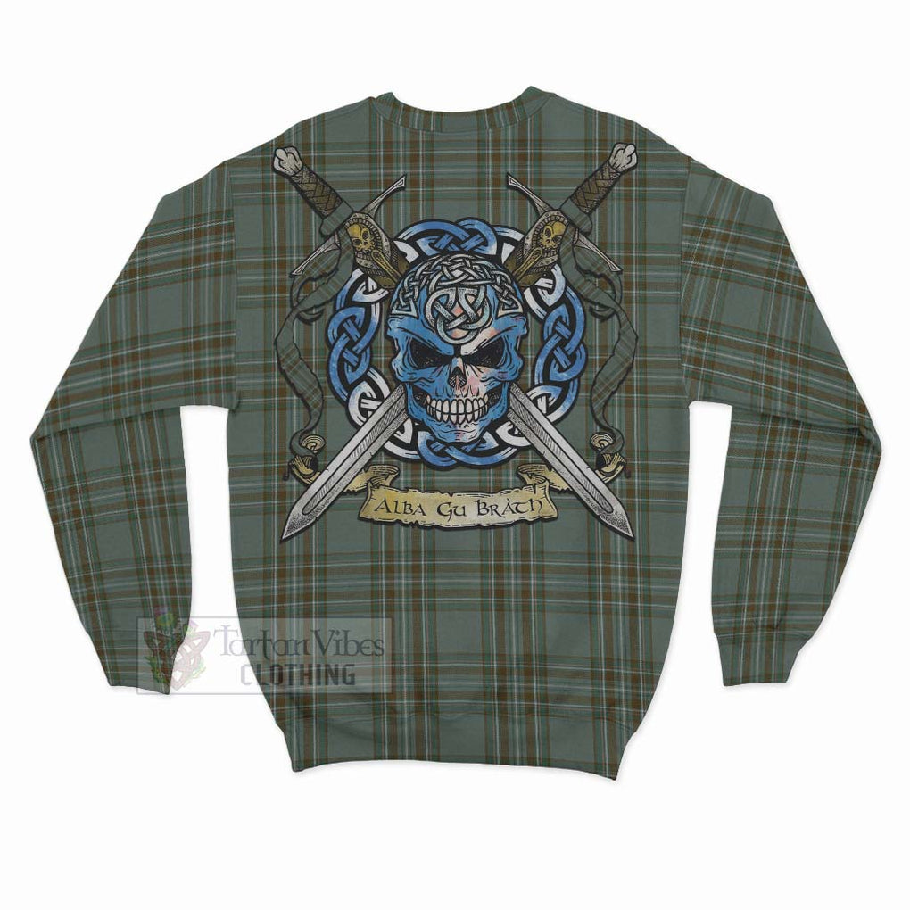 Tartan Vibes Clothing Kelly Tartan Sweatshirt with Family Crest Celtic Skull Style
