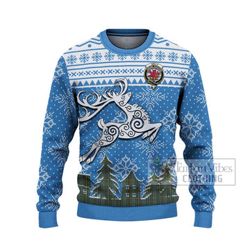 Tartan Vibes Clothing Kelly Clan Christmas Ugly Sweater with Tartan and Celtic Raindeer Style