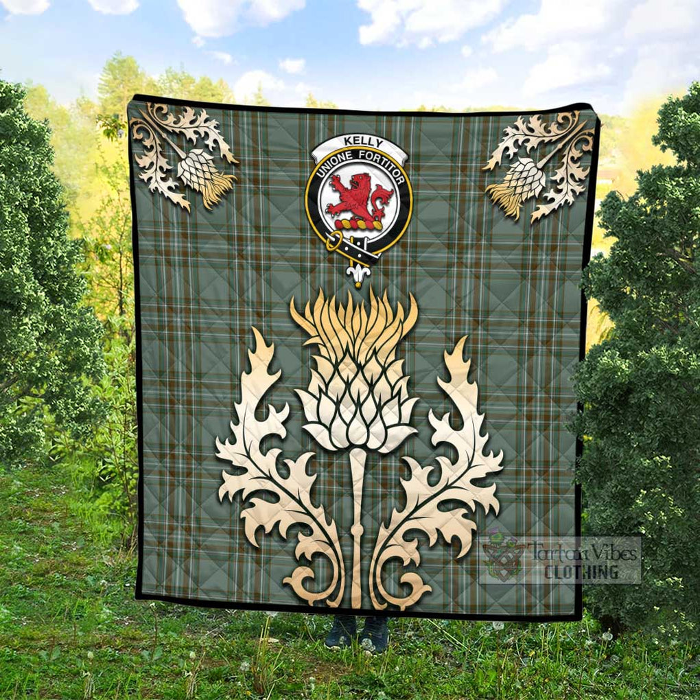 Tartan Vibes Clothing Kelly Tartan Quilt with Family Crest and Golden Thistle Style