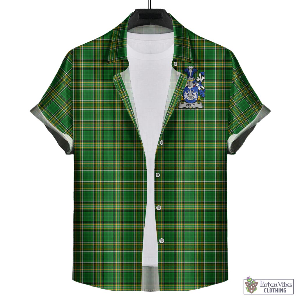Tartan Vibes Clothing Kelly Ireland Clan Tartan Short Sleeve Button Up with Coat of Arms