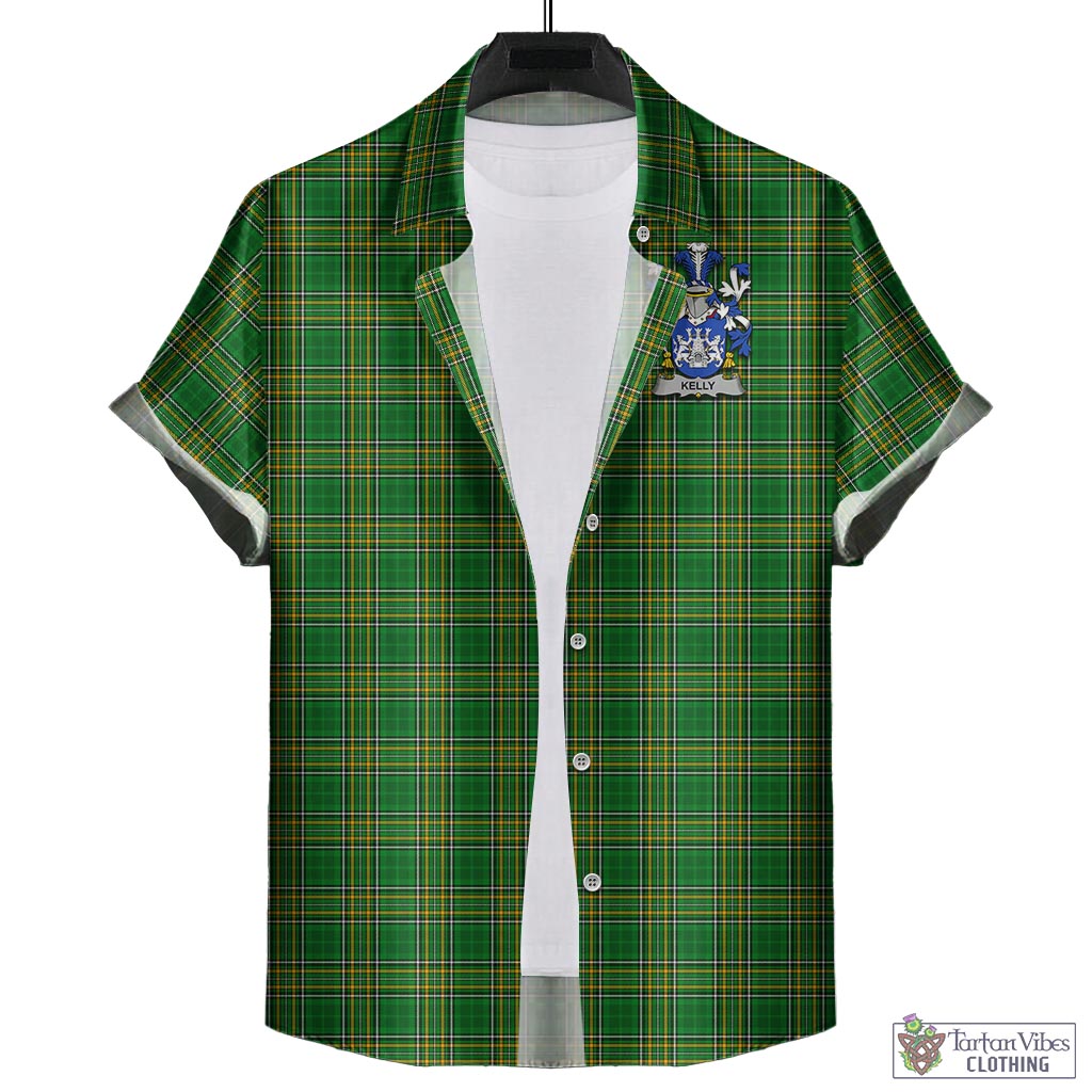 Kelly Irish Clan Tartan Hawaiian Shirt with Coat of Arms - Tartan Vibes Clothing
