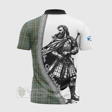Tartan Vibes Clothing Kelly Tartan Clan Crest Zipper Polo Shirt with Highlander Warrior Celtic Style