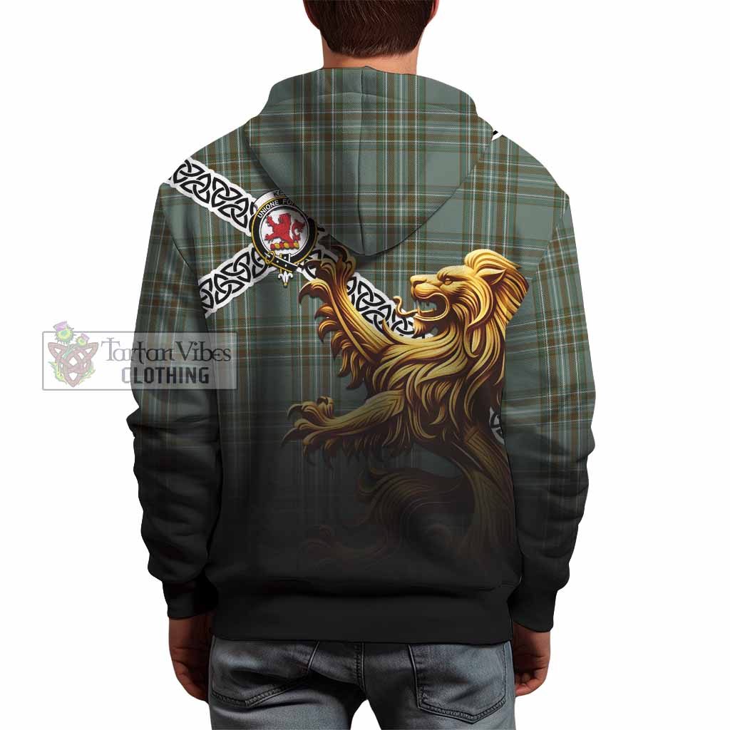 Tartan Vibes Clothing Kelly Crest Tartan Hoodie with Golden Lion Emblem Celtic Style