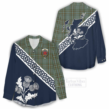 Tartan Vibes Clothing Kelly Tartan Women's Casual Shirt Featuring Thistle and Scotland Map