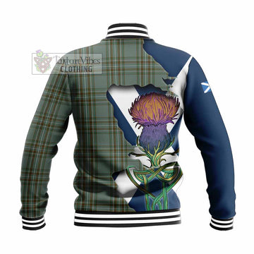 Tartan Vibes Clothing Kelly Tartan Family Crest Baseball Jacket Scottish Thistle Celtic Inspired