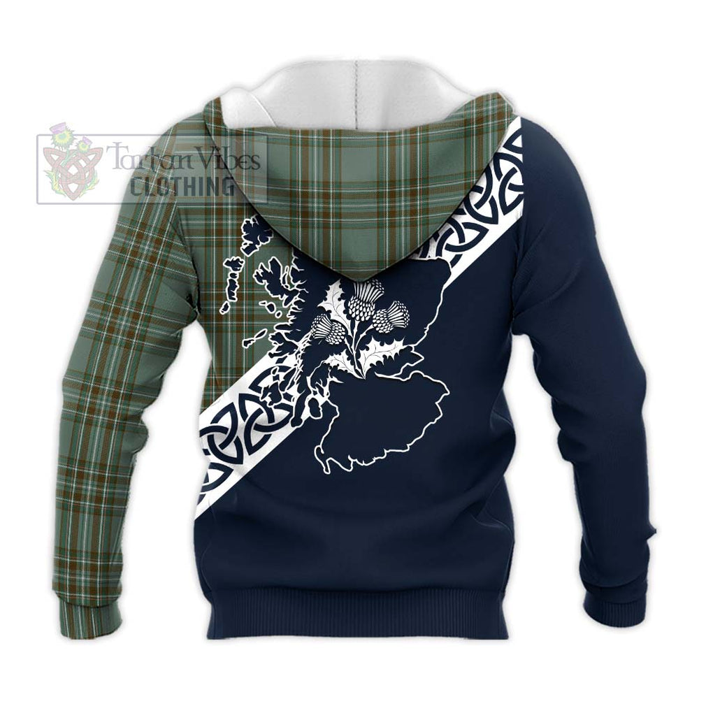 Tartan Vibes Clothing Kelly Tartan Knitted Hoodie Featuring Thistle and Scotland Map