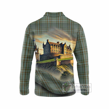 Tartan Vibes Clothing Kelly Tartan Family Crest Long Sleeve Polo Shirt with Scottish Ancient Castle Style