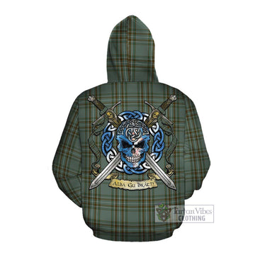 Tartan Vibes Clothing Kelly Tartan Cotton Hoodie with Family Crest Celtic Skull Style