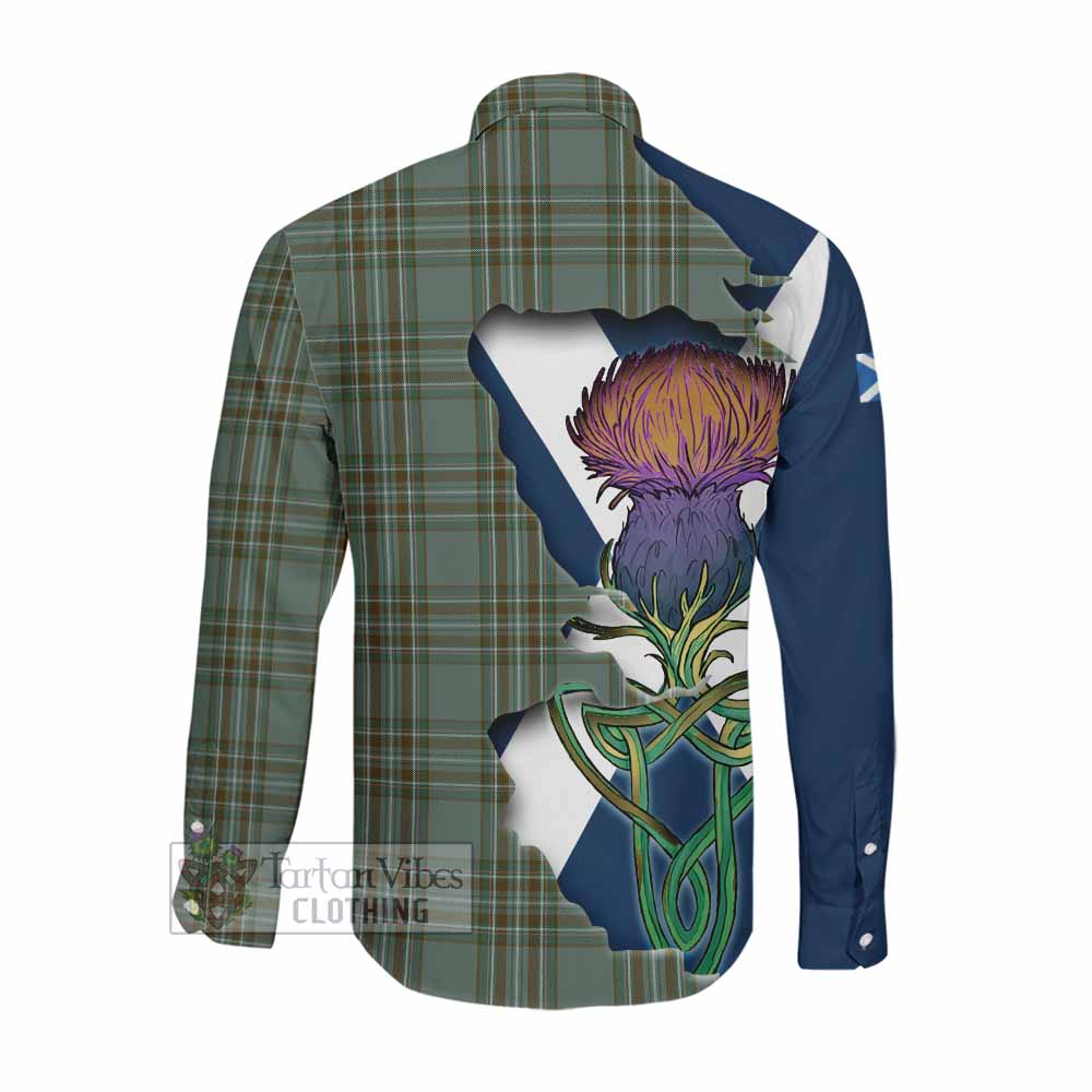Tartan Vibes Clothing Kelly Tartan Family Crest Long Sleeve Button Shirt Scottish Thistle Celtic Inspired