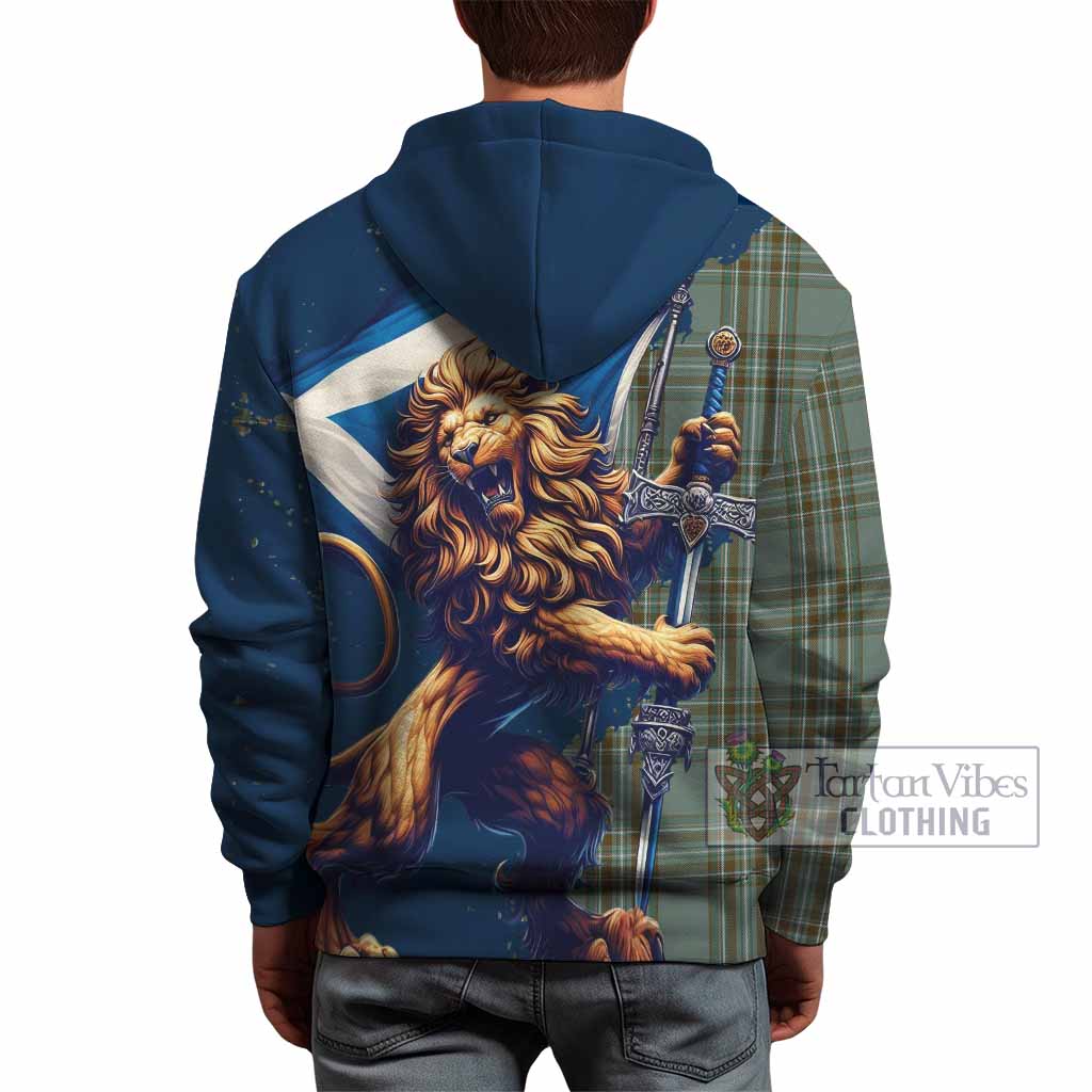 Kelly Tartan Family Crest Hoodie with Scottish Majestic Lion