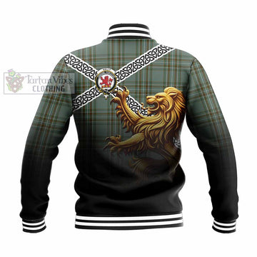 Tartan Vibes Clothing Kelly Crest Tartan Baseball Jacket with Golden Lion Emblem Celtic Style