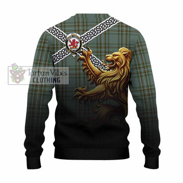 Tartan Vibes Clothing Kelly Crest Tartan Knitted Sweater with Golden Lion Emblem Celtic Style