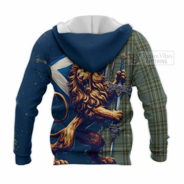 Tartan Vibes Clothing Kelly Tartan Family Crest Knitted Hoodie with Scottish Majestic Lion