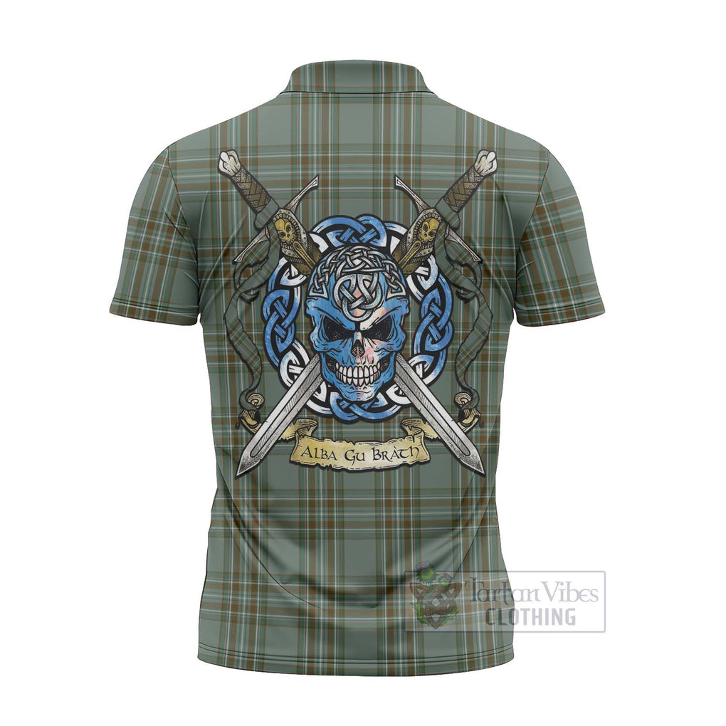 Tartan Vibes Clothing Kelly Tartan Zipper Polo Shirt with Family Crest Celtic Skull Style