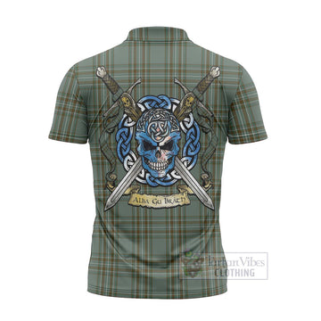 Tartan Vibes Clothing Kelly Tartan Zipper Polo Shirt with Family Crest Celtic Skull Style