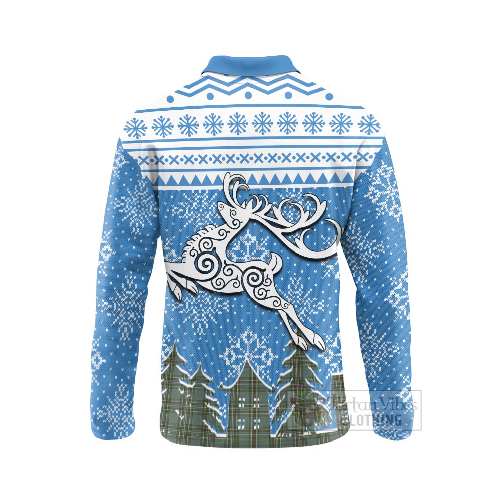 Tartan Vibes Clothing Kelly Clan Christmas Long Sleeve Polo Shirt Celtic Reindeer Style