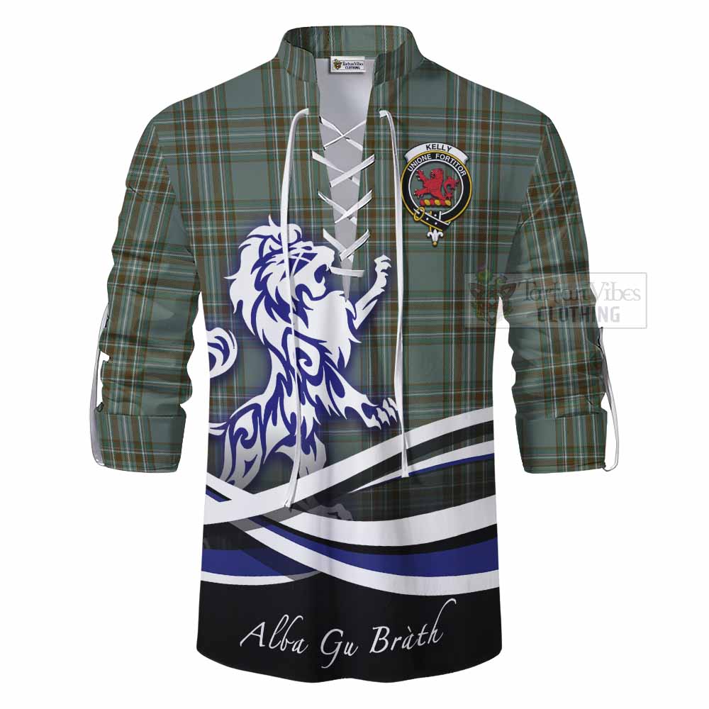 Tartan Vibes Clothing Kelly Tartan Ghillie Kilt Shirt with Alba Gu Brath Regal Lion Emblem