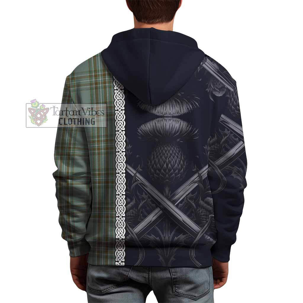 Tartan Vibes Clothing Kelly Tartan Hoodie with Family Crest Cross Sword Thistle Celtic Vibes