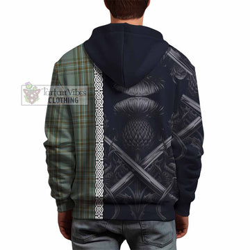 Tartan Vibes Clothing Kelly Tartan Hoodie with Family Crest Cross Sword Thistle Celtic Vibes
