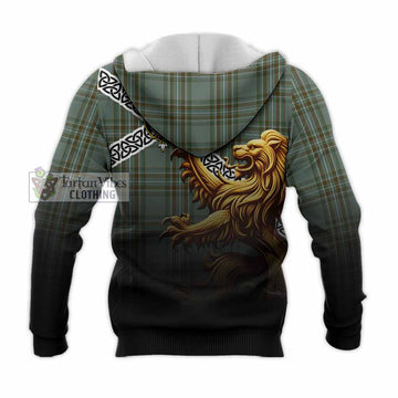 Tartan Vibes Clothing Kelly Crest Tartan Knitted Hoodie with Golden Lion Emblem Celtic Style