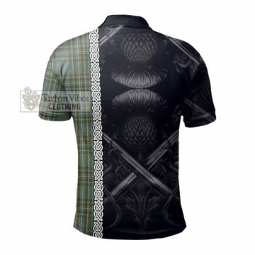 Tartan Vibes Clothing Kelly Tartan Polo Shirt with Family Crest Cross Sword Thistle Celtic Vibes