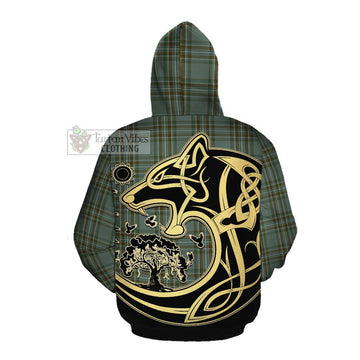 Tartan Vibes Clothing Kelly Tartan Cotton Hoodie with Family Crest Celtic Wolf Style