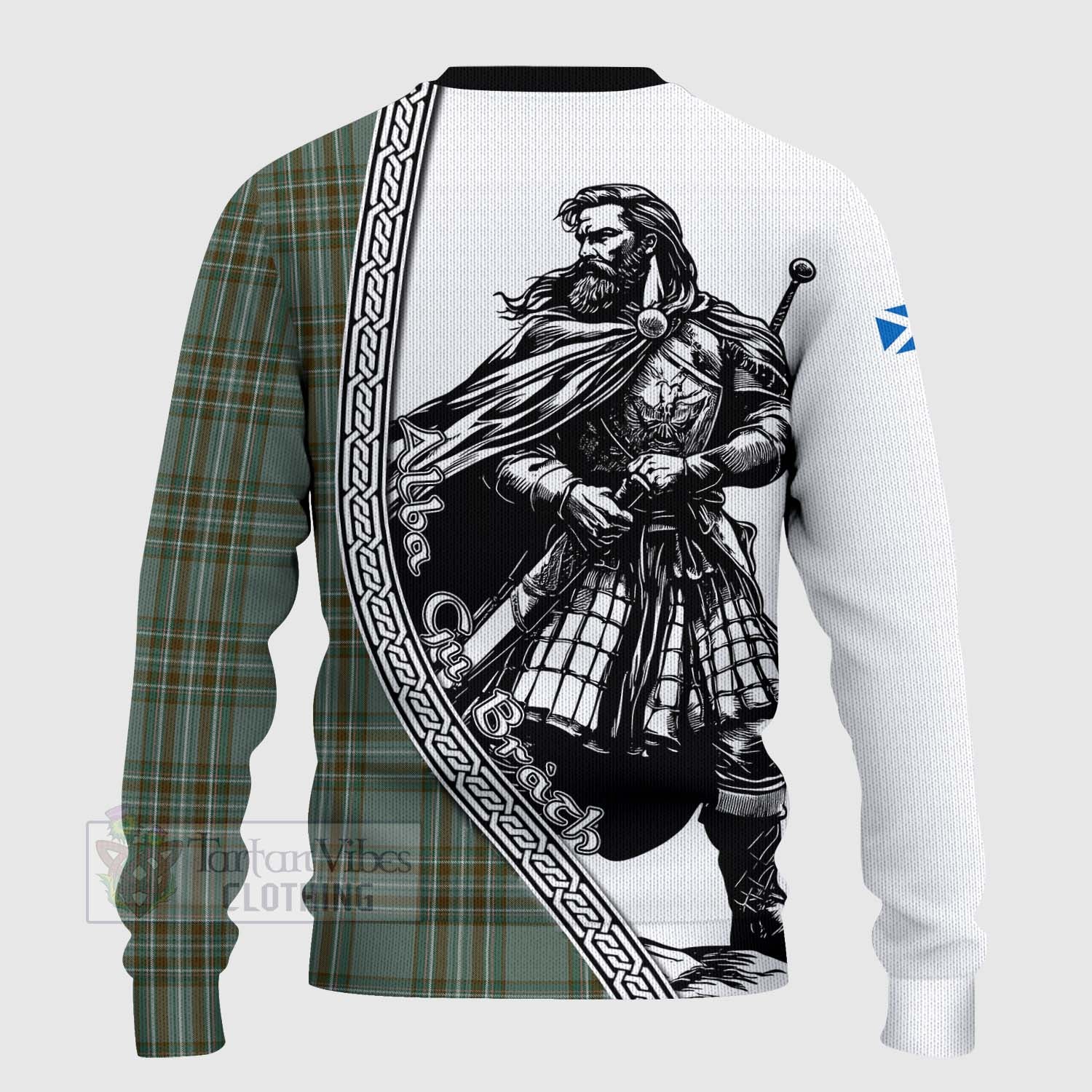 Tartan Vibes Clothing Kelly Tartan Clan Crest Knitted Sweater with Highlander Warrior Celtic Style