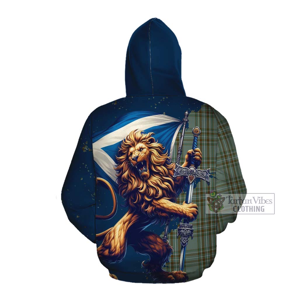 Tartan Vibes Clothing Kelly Tartan Family Crest Cotton Hoodie with Scottish Majestic Lion