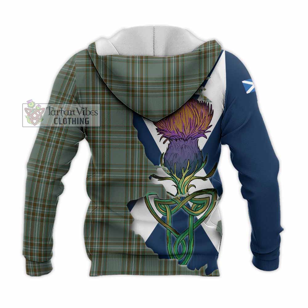 Tartan Vibes Clothing Kelly Tartan Family Crest Knitted Hoodie Scottish Thistle Celtic Inspired