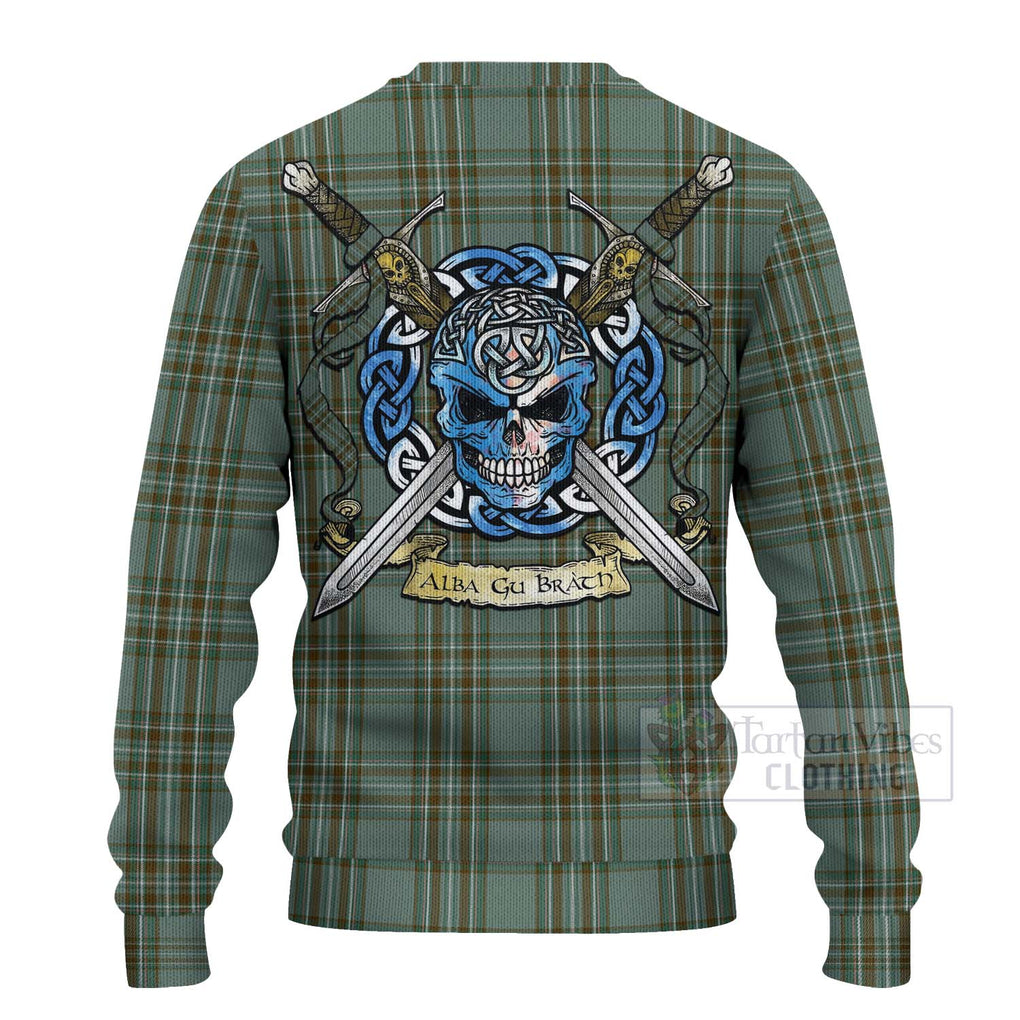 Tartan Vibes Clothing Kelly Tartan Knitted Sweater with Family Crest Celtic Skull Style