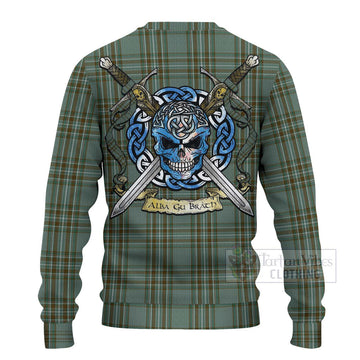 Tartan Vibes Clothing Kelly Tartan Knitted Sweater with Family Crest Celtic Skull Style