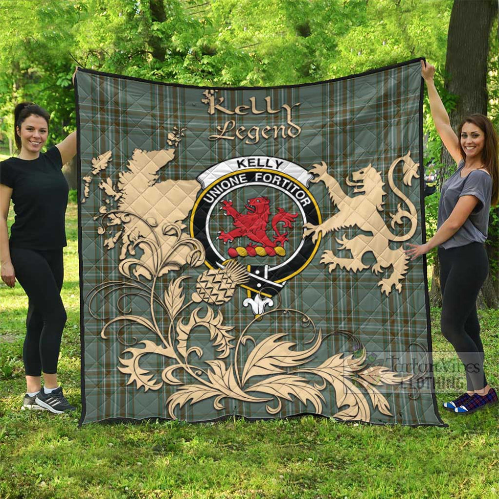 Tartan Vibes Clothing Kelly Tartan Quilt with Family Crest and Scottish Symbol Style
