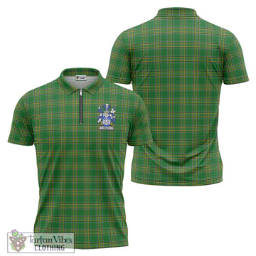 Kelly Ireland Clan Tartan Zipper Polo Shirt with Coat of Arms