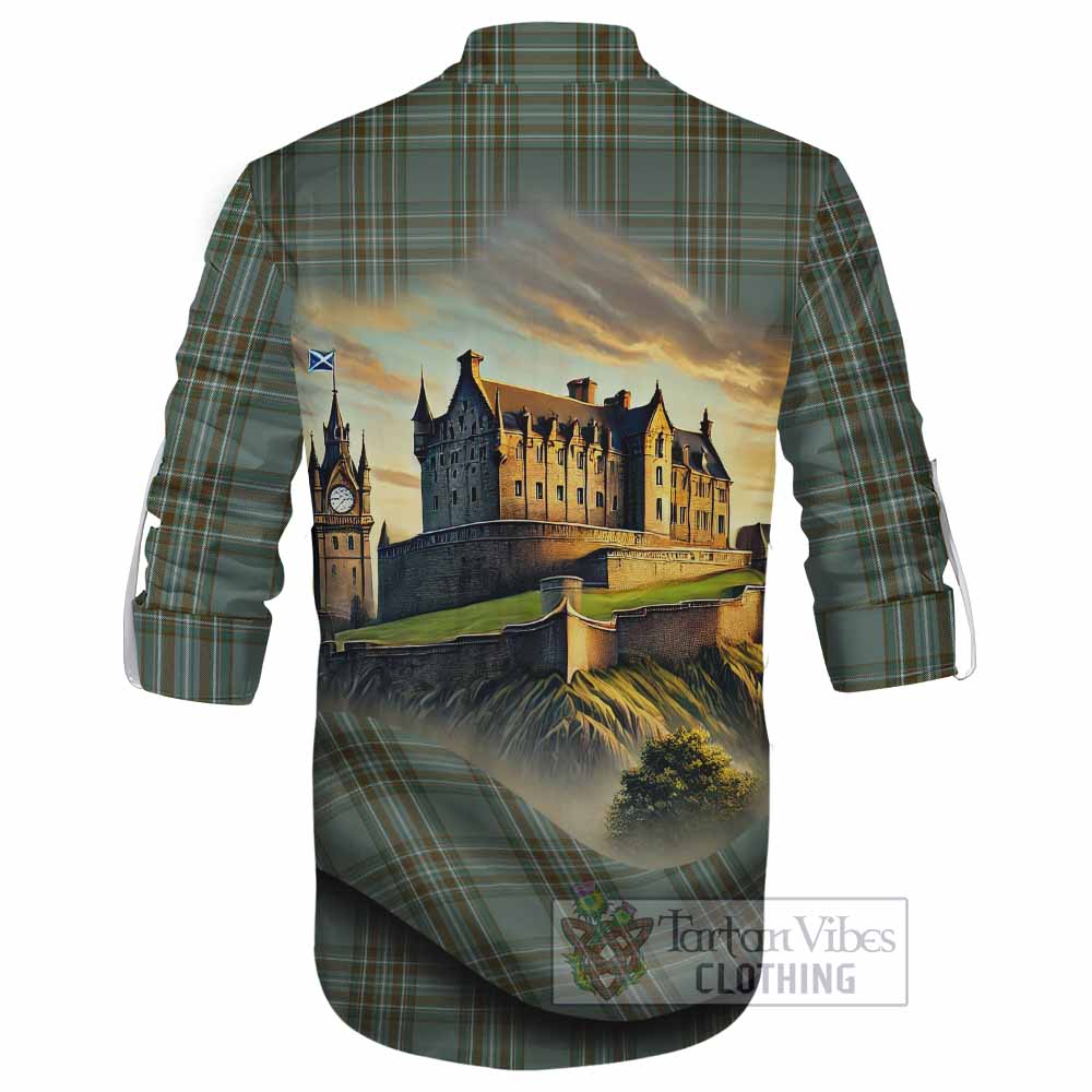 Tartan Vibes Clothing Kelly Tartan Family Crest Ghillie Kilt Shirt with Scottish Ancient Castle Style