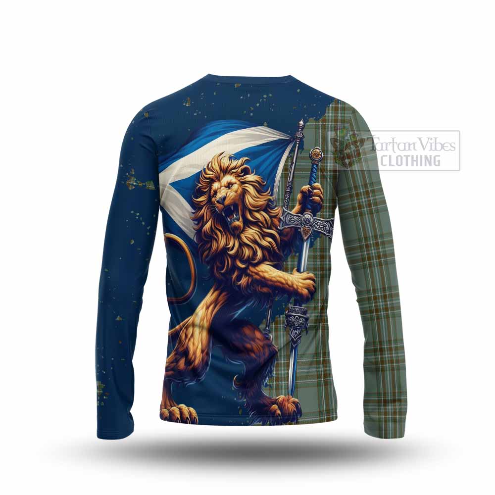 Tartan Vibes Clothing Kelly Tartan Family Crest Long Sleeve T-Shirt with Scottish Majestic Lion